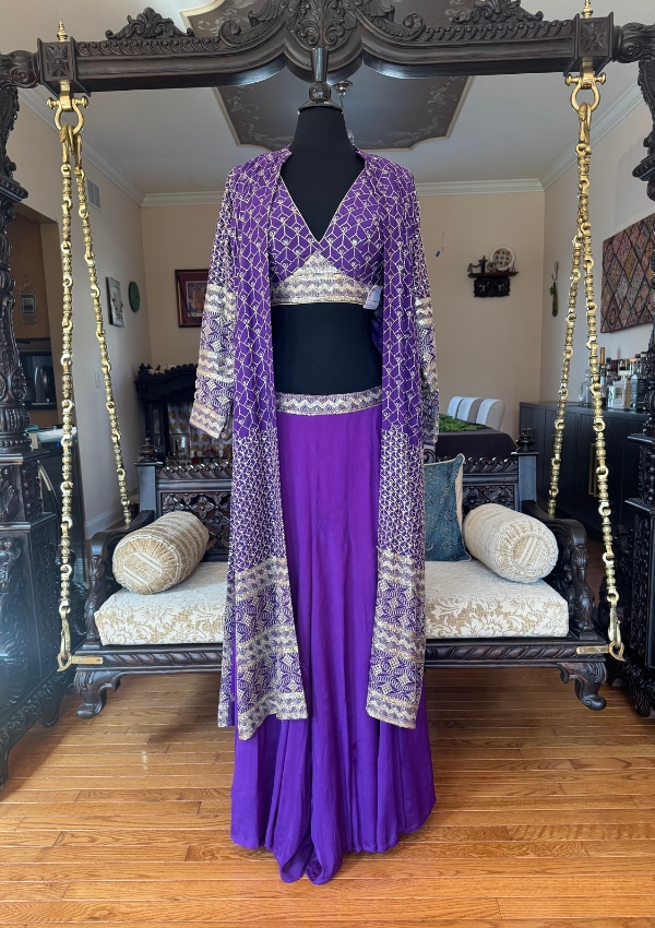 Purple Embroidered Indo-Western Dress
